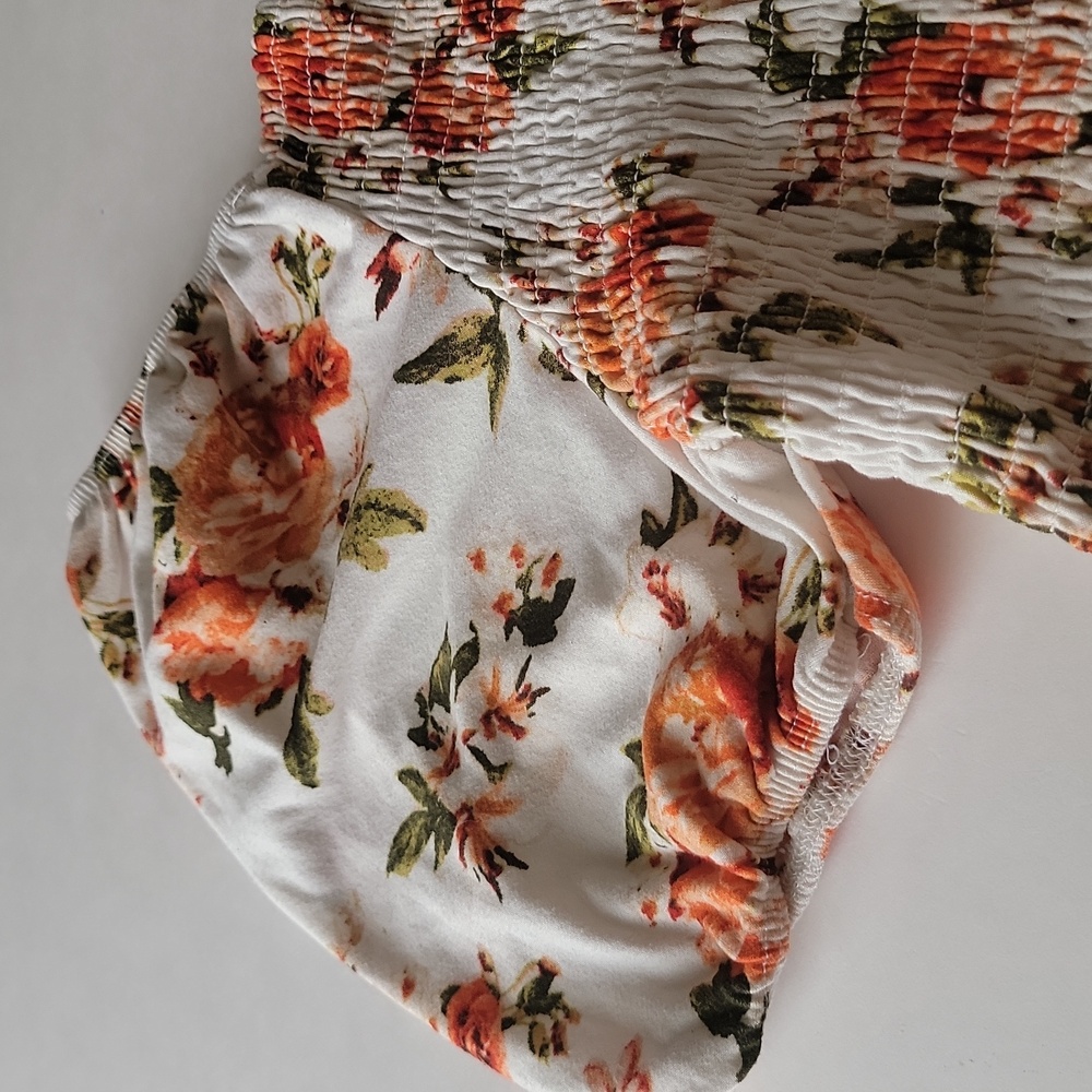 Stella Tweed Girl Crop Top Off the Shoulder Floral Print Cream Orange Large 14 - Picture 5 of 12